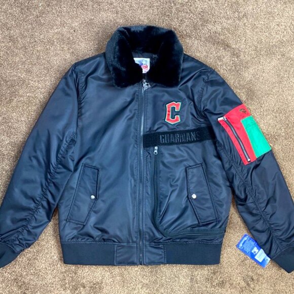 CLEVELAND GUARDIANS Ty Mopkins STARTER Winter Jacket Fleece Lining BLACKLARGE